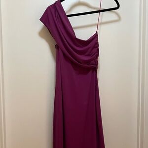 Susana Monaco one-shoulder draped dress in a rich fuchsia/magenta shade